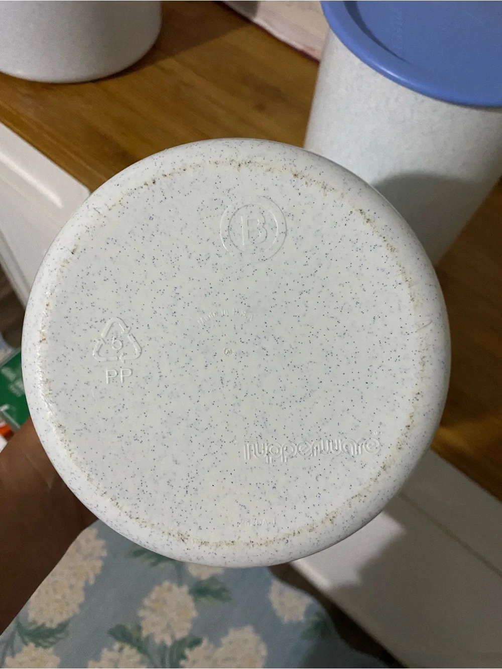 Vintage Nesting Tupperware Blue-Rim White Ceramic Canisters